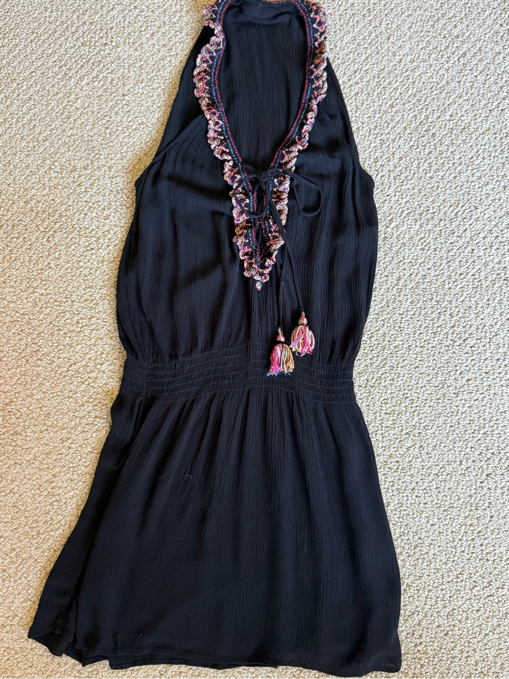 BECCA Black Halter Cover-Up Dress with Pink and Multicolor Trim